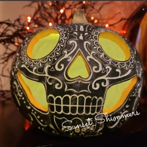 Martha STEWART LARGE LED SUGAR SKULL PUMPKIN FALL HALLOWEEN DAY OF DEAD DECOR - Picture 6 of 9